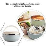 Set 2 Caserole pentru alimente Flippy, lunch box, 1400 ml, otel inoxidabil, maner, valva aerisire, 15.5 x 15 cm,