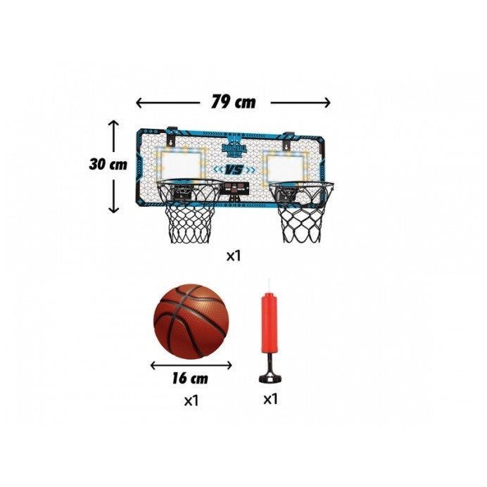 Set 2 Cosuri de Baschet pentru Copii, Flippy, cu Tablou de Bord Electronic, Pentru 2 Jucatori, Minge, Pompa, 2 Moduri,