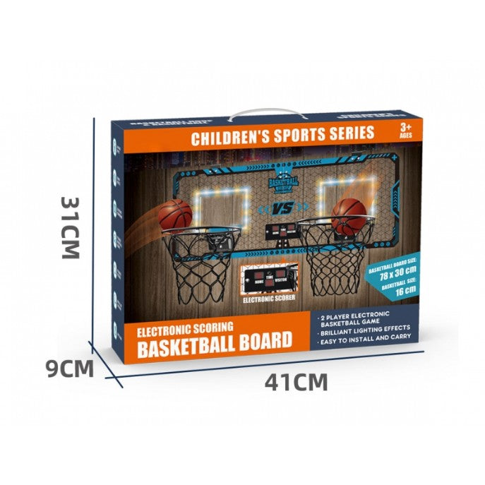 Set 2 Cosuri de Baschet pentru Copii, Flippy, cu Tablou de Bord Electronic, Pentru 2 Jucatori, Minge, Pompa, 2 Moduri,