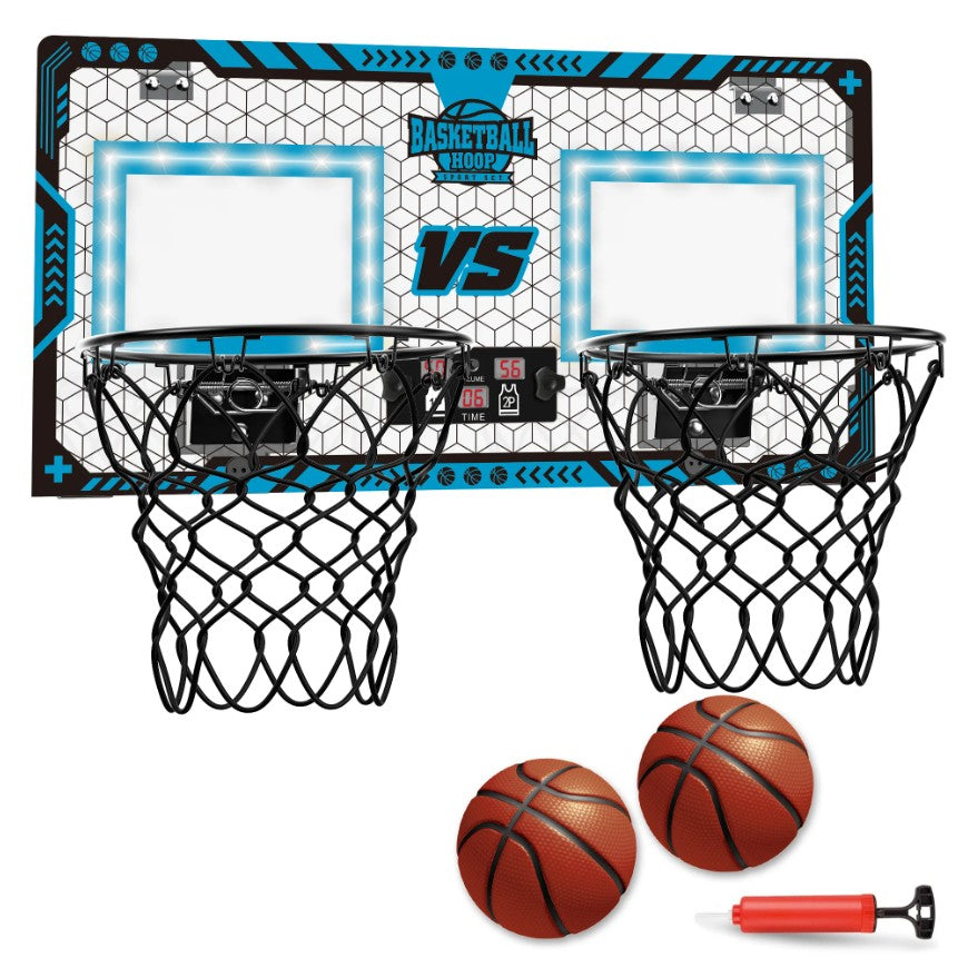 Set 2 Cosuri de Baschet pentru Copii, Flippy, cu Tablou de Bord Electronic, Pentru 2 Jucatori, Minge, Pompa, 2 Moduri,