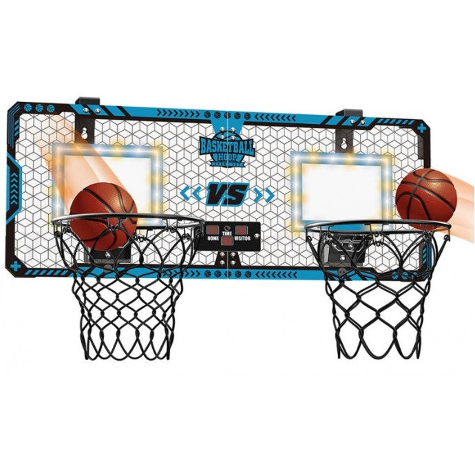Set 2 Cosuri de Baschet pentru Copii, Flippy, cu Tablou de Bord Electronic, Pentru 2 Jucatori, Minge, Pompa, 2 Moduri,