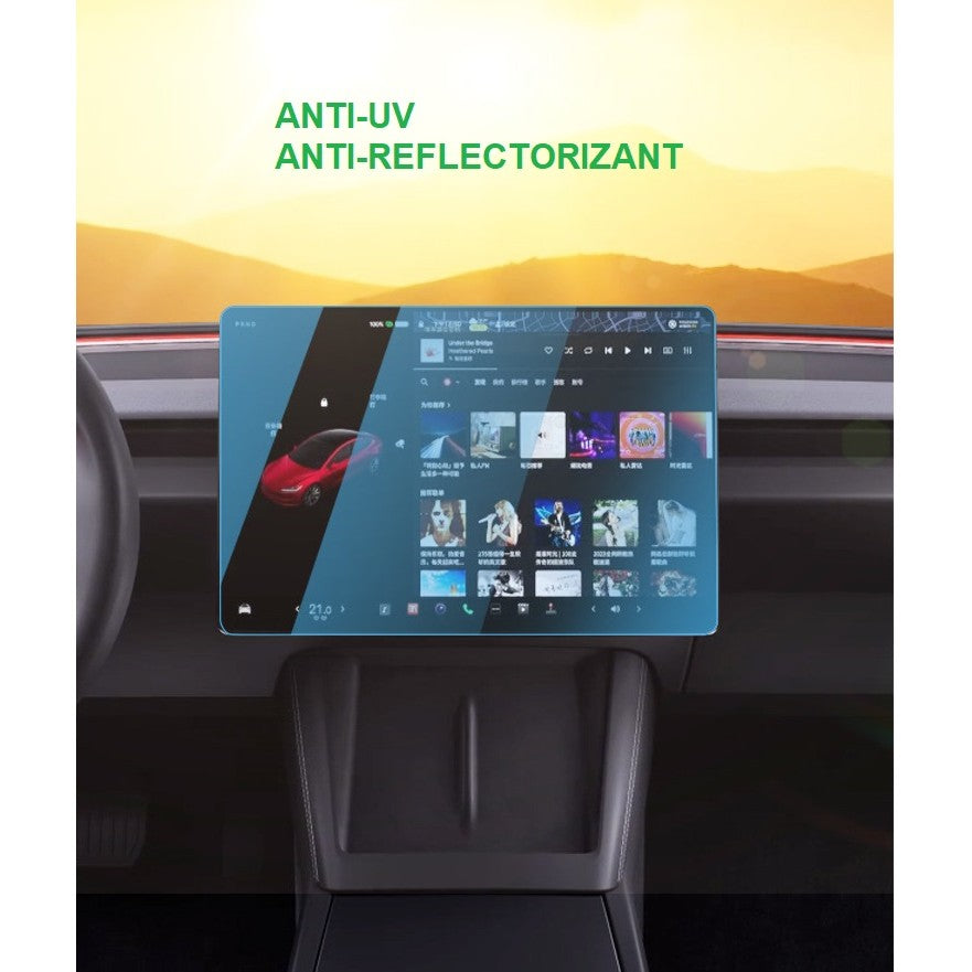 Set 2 Folii de Sticla Securizata, Flippy, Compatibila cu Tesla Model 3 / Tesla Model Y, Ecran Frontal si Spate, 4K