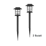 Set 2 Lampi Solare Led pentru Gradina, Flippy, Tip felinar, 38 cm, 8.6x8.6 cm, Buton On-Off, Alb cald, Negru/Alb