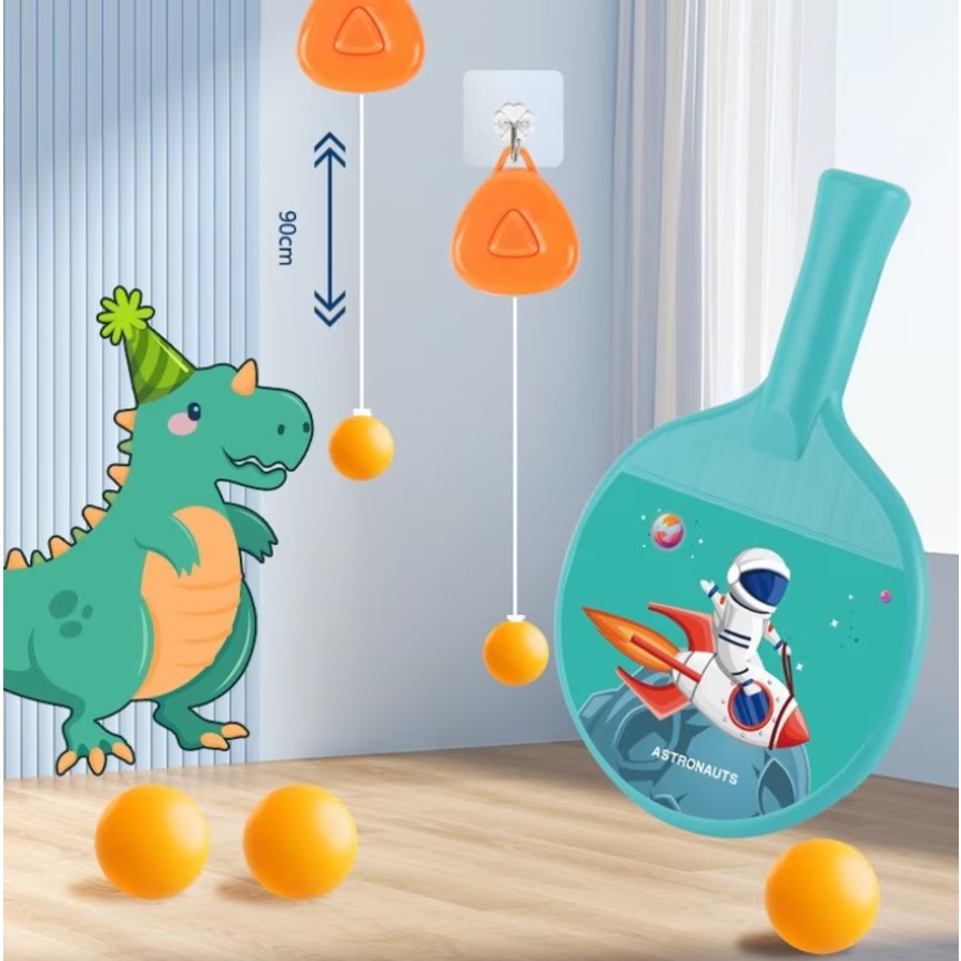 Set 2 Palete de Tenis de Masa, Flippy, pentru Copii, Design Animat, Tematica Astronauti, Accesoriu de Agatat Inclus si