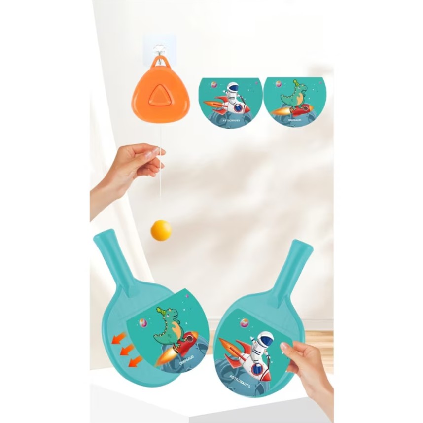 Set 2 Palete de Tenis de Masa, Flippy, pentru Copii, Design Animat, Tematica Astronauti, Accesoriu de Agatat Inclus si