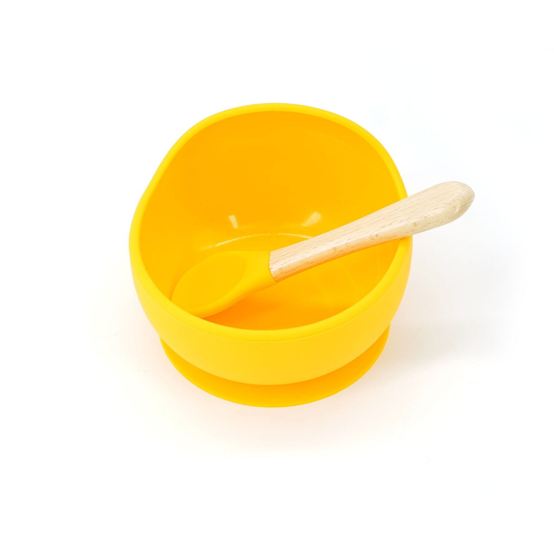 Set 2 piese diversificare bebelusi si copii din silicon Flippy, bol cu ventuza, lingurita din lemn si silicon, pentru