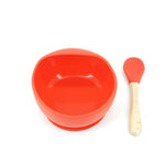 Set 2 piese diversificare bebelusi si copii din silicon Flippy, bol cu ventuza, lingurita din lemn si silicon, pentru