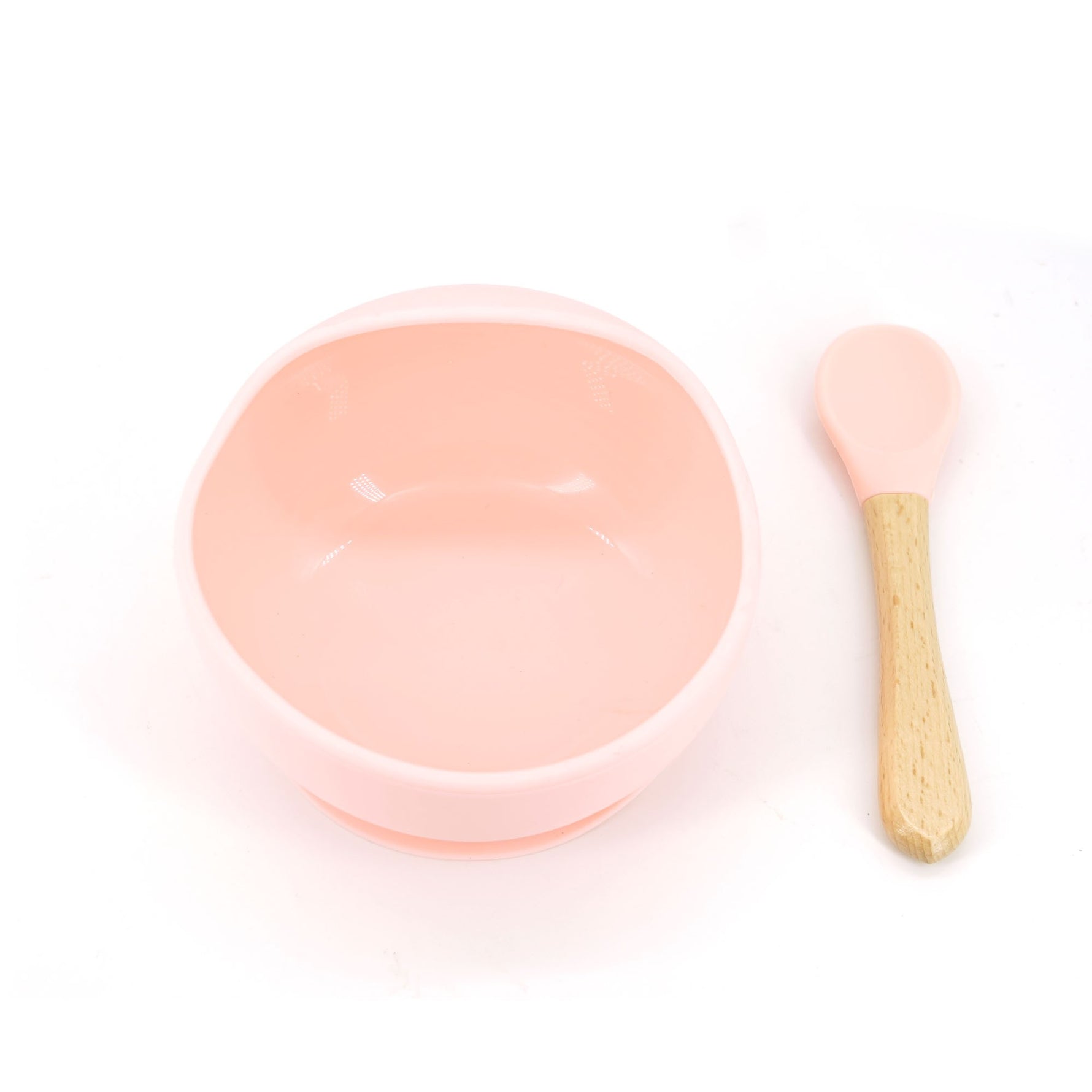 Set 2 piese diversificare bebelusi si copii din silicon Flippy, bol cu ventuza, lingurita din lemn si silicon, pentru