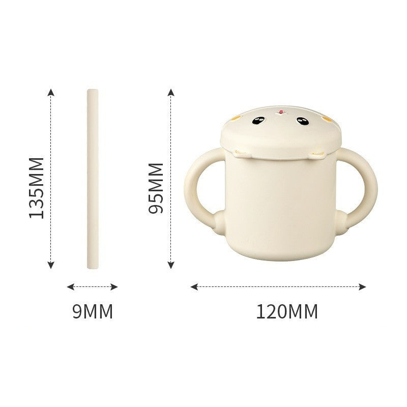 Set 2 Piese Hranire Bebelusi si Copii, Flippy, Cana cu Capac si Pai, din Silicon, fara BPA, de la 12 Luni, Model