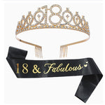 Set 2 Piese pentru Majorat, Flippy, 15 x 13 x 5 cm, Coronita Printesa Gold si Panglica 18&amp;Fabulous, Negru