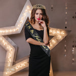 Set 2 Piese pentru Majorat, Flippy, 15 x 13 x 5 cm, Coronita Printesa Gold si Panglica 18&amp;Fabulous, Negru