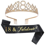 Set 2 Piese pentru Majorat, Flippy, 15 x 13 x 5 cm, Coronita Printesa Gold si Panglica 18&amp;Fabulous, Negru