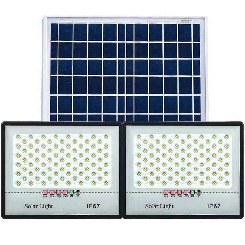 Set 2 proiectoare LED cu Panou Solar Flippy, Senzor de miscare, Telecomanda, Waterproof, 322*2 LED-uri incorporate,