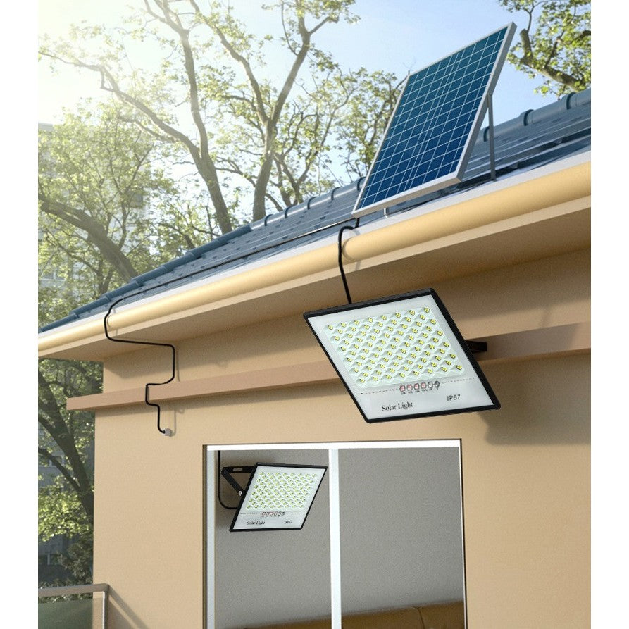 Set 2 proiectoare LED cu Panou Solar Flippy, Senzor de miscare, Telecomanda, Waterproof, 200 LED-uri incorporate, 65W,