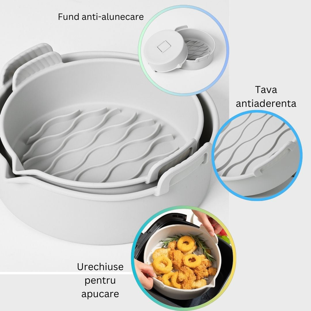 Set 2 tavi din silicon ecologic pentru air fryer Flippy, temperatura maxima 230 grade, reutilizabile, reciclabile, cu