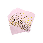 Set 20 de Servetele de Masa, Flippy, Imprimeu cu Buline Aurii, din Hartie, 17 x 17 cm, Roz
