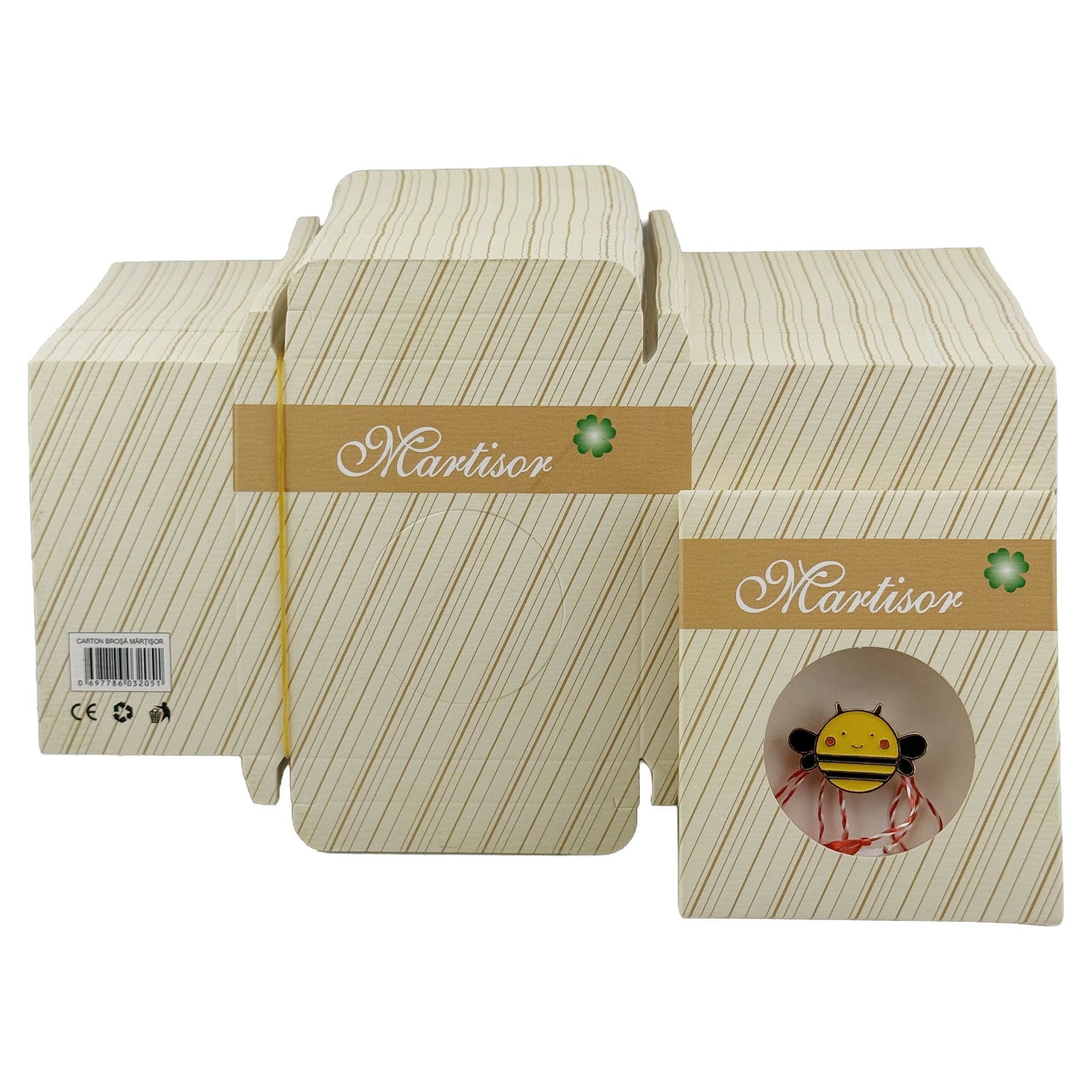 Ambalaje de Carton pentru Martisoare, Flippy, Set 200 Bucati, Cutii pentru Brosa Martisor, Model Crem cu Dungi , 8 x 7