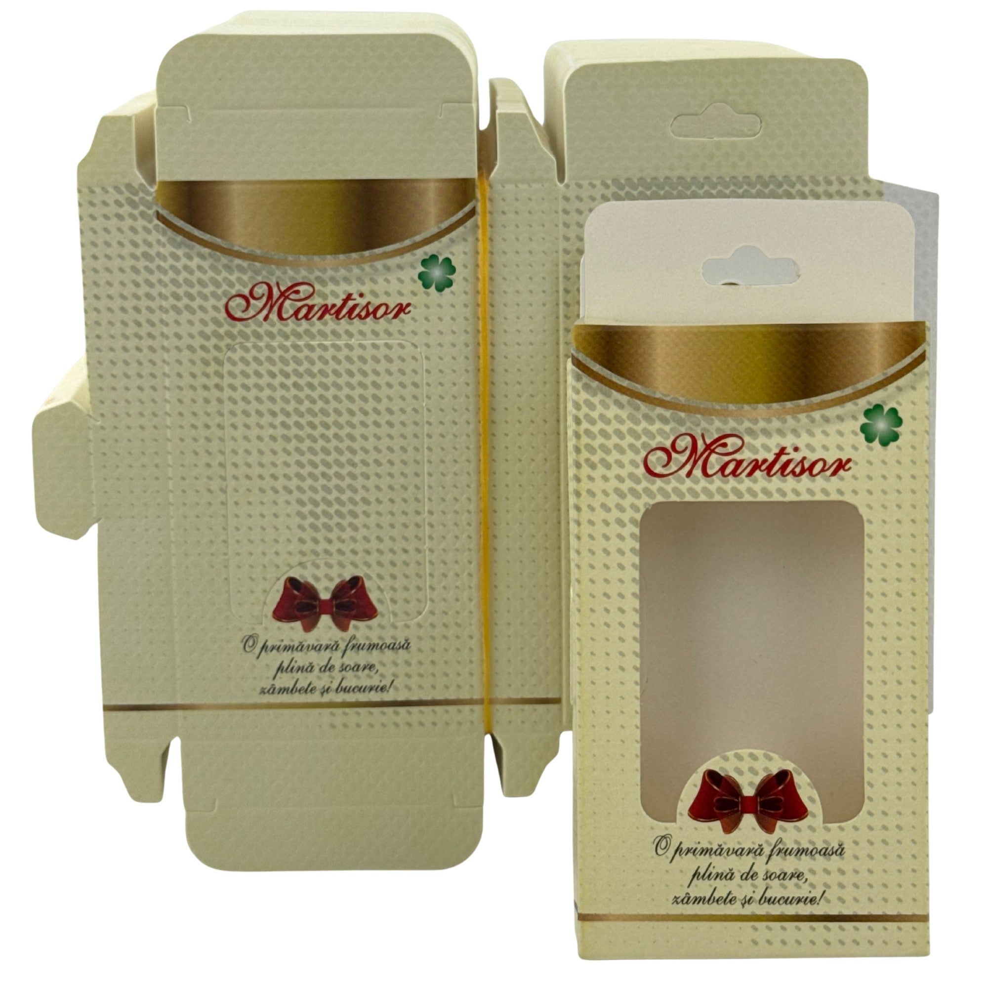 Set 200 Bucati Ambalaje de Carton pentru Martisoare, Flippy, Cutii Brosa, Model cu Funda, Galben