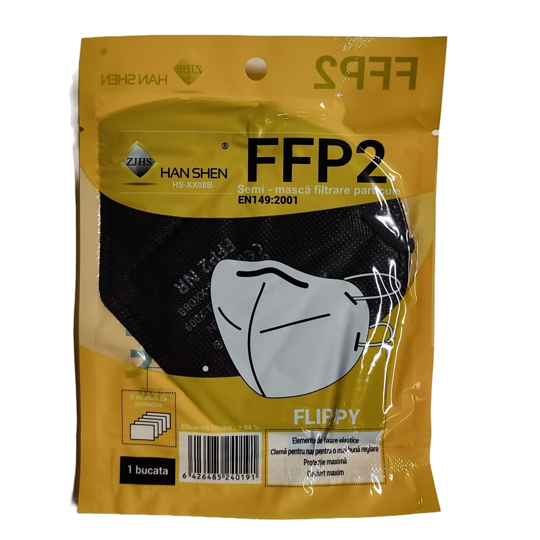 Set 2000 bucati Masca de protectie faciala, Flippy, de unica folosinta pentru adulti, FFP2, KN95 CE 0370, 5 straturi,
