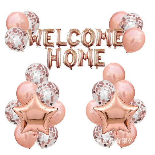 Set baloane folie si latex, Flippy, WELCOME HOME, 22 de piese, 20 baloane latex, 2 baloane stea Folie, 1 set Welcome