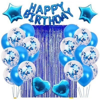 Set 24 de baloane folie si latex, 10 baloane latex simple, 10 bloane latex cu paiete, 4 baloane folie, ribon, 1x2 m