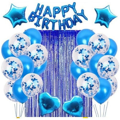 Set 24 de baloane folie si latex, 10 baloane latex simple, 10 bloane latex cu paiete, 4 baloane folie, ribon, 1x2 m