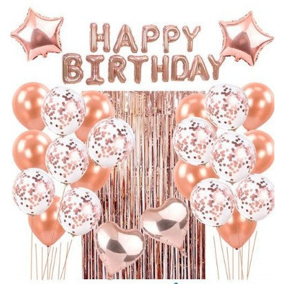 Set 24 de baloane folie si latex, 10 baloane latex simple, 10 bloane latex cu paiete, 4 baloane folie, ribon, 1x2 m