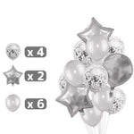 Set 25 de Baloane din Folie Metalizata si Latex, Flippy, Figurine 2 Stele, 4 Baloane Confetti, 13 Litere, 6 Latex,