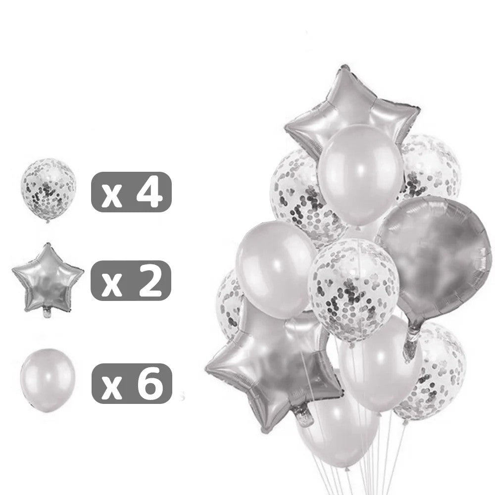 Set 25 de Baloane din Folie Metalizata si Latex, Flippy, Figurine 2 Stele, 4 Baloane Confetti, 13 Litere, 6 Latex,
