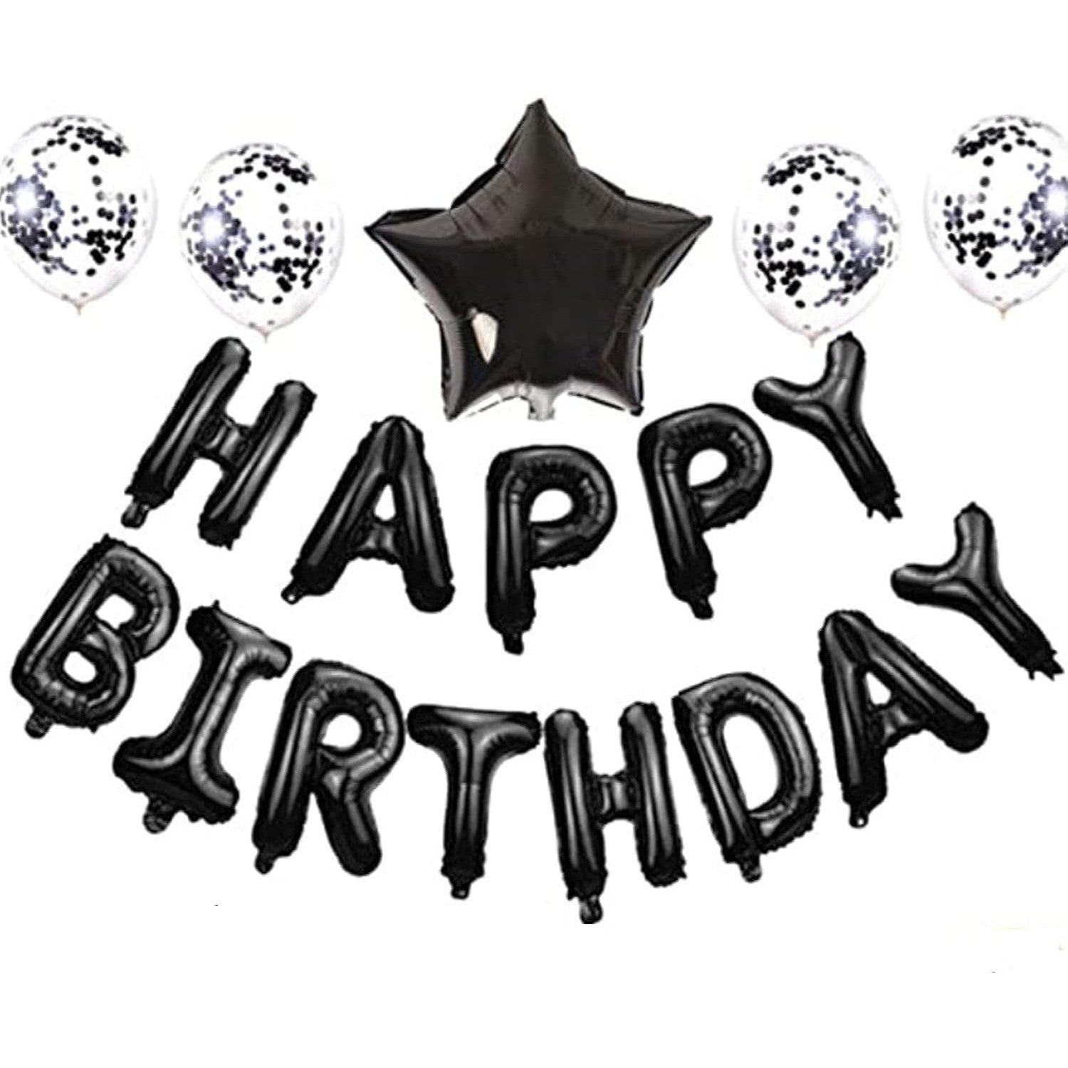 Set 25 de Baloane din Folie Metalizata si Latex, Flippy, Figurine 2 Stele, 4 Baloane Confetti, 13 Litere, 6 Latex,