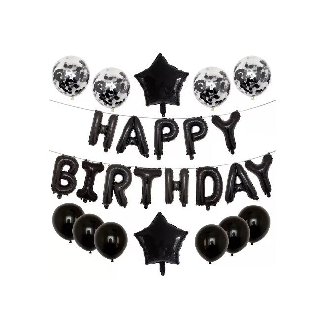 Set 25 de Baloane din Folie Metalizata si Latex, Flippy, Figurine 2 Stele, 4 Baloane Confetti, 13 Litere, 6 Latex,
