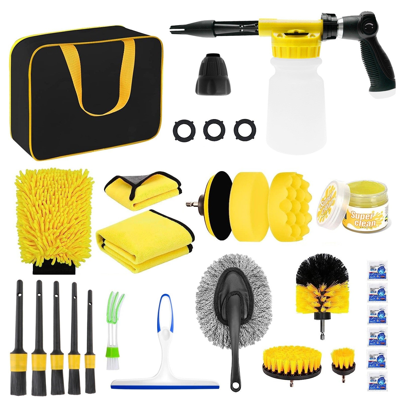Set 26 Accesorii pentru Curatare Auto, Flippy, din PP si Microfibra, Interior/Exterior, 30.5 x 27.5 x 16 cm,