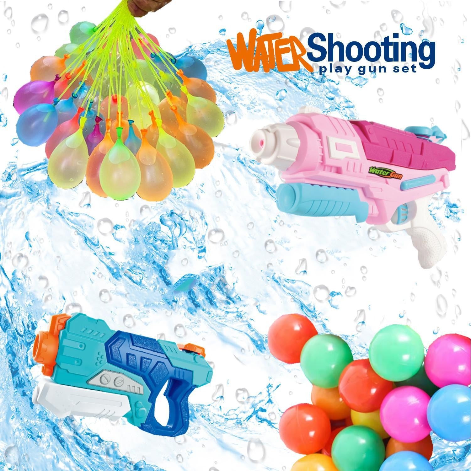 Set 2x Pistol cu Apa pentru Copii, Flippy, 6ani+, cu baloane de apa, Albastru + Roz, 1x 600 ML + 1x 550 ML