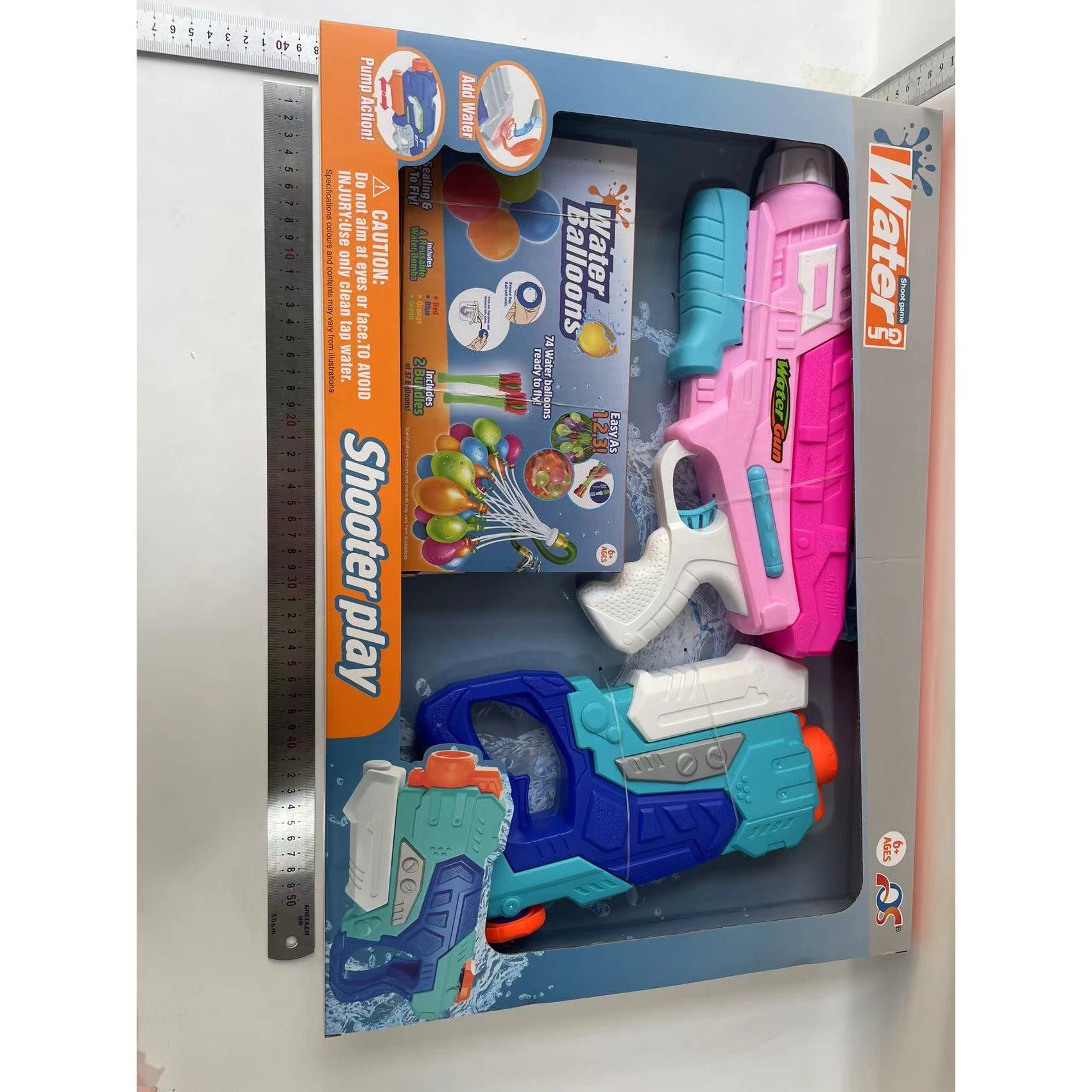Set 2x Pistol cu Apa pentru Copii, Flippy, 6ani+, cu baloane de apa, Albastru + Roz, 1x 600 ML + 1x 550 ML