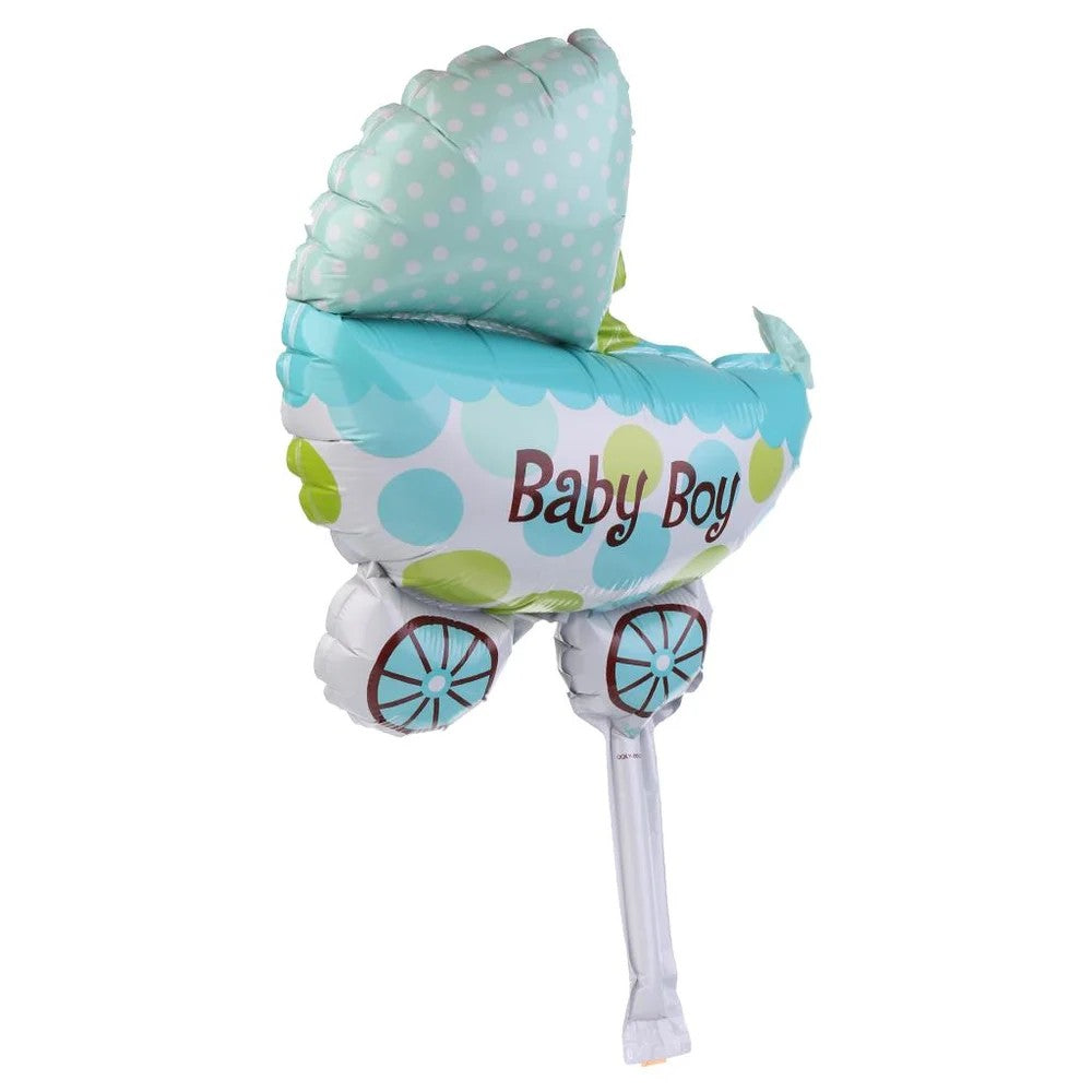 Set 3 Baloane din Folie Metalizata, Flippy, Figurine Carucior, Inima, Fundita, Tema Botez, 45 cm, Ambalaj Individual,