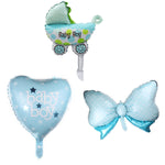 Set 3 Baloane din Folie Metalizata, Flippy, Figurine Carucior, Inima, Fundita, Tema Botez, 45 cm, Ambalaj Individual,