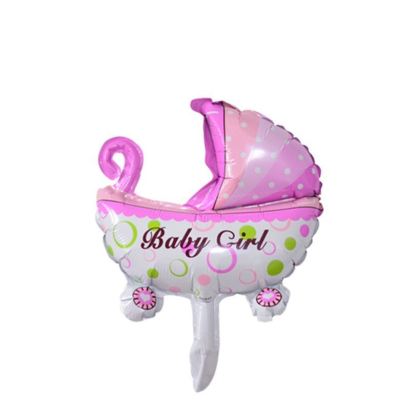 Set 3 Baloane din Folie Metalizata, Flippy, Figurine Carucior, Inima, Fundita, Tema Botez, 45 cm, Ambalaj Individual,