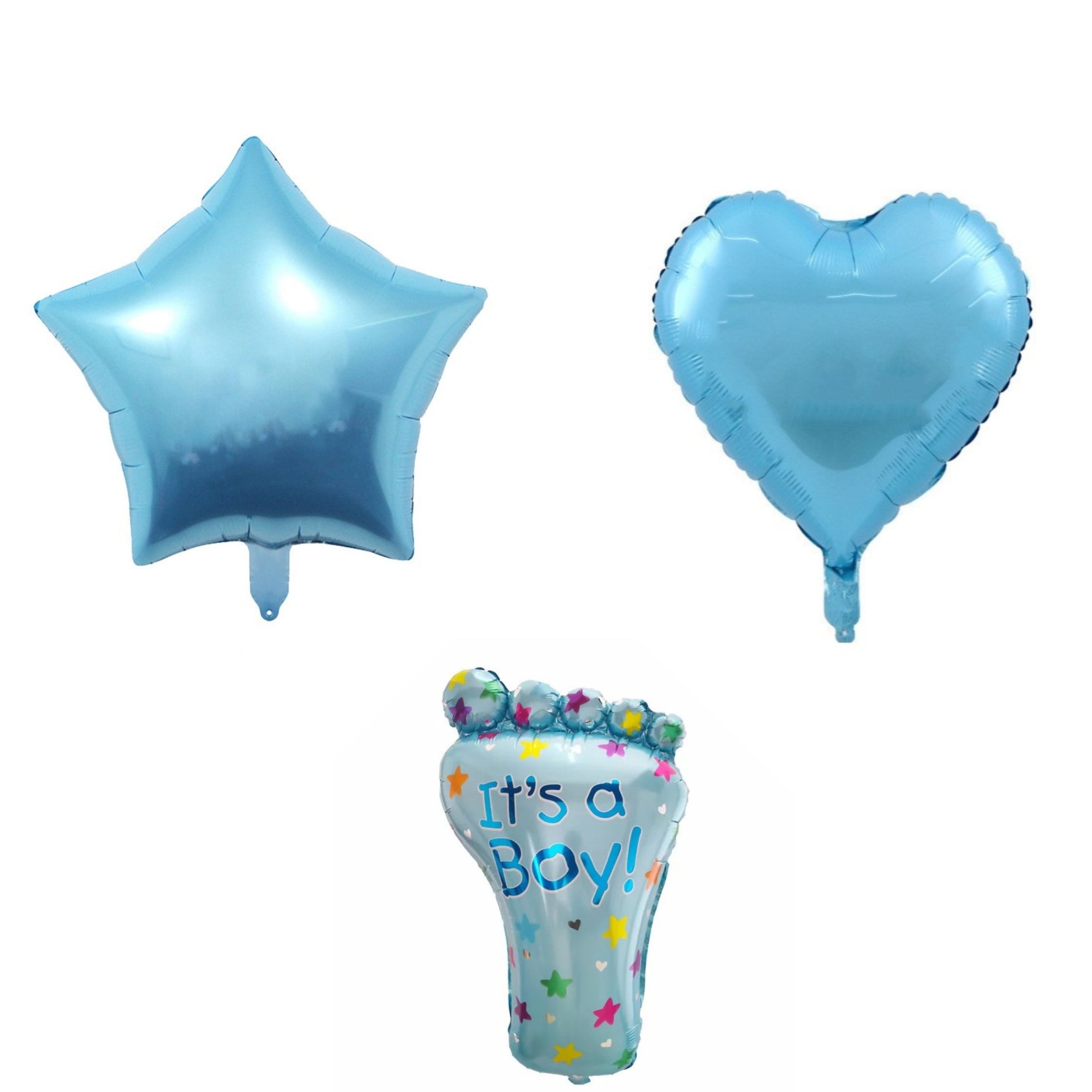 Set 3 Baloane din Folie Metalizata, Flippy, Figurine Picior 46x79 cm, Inima 45cm, Stea 45cm, Model It's a Boy, Tema