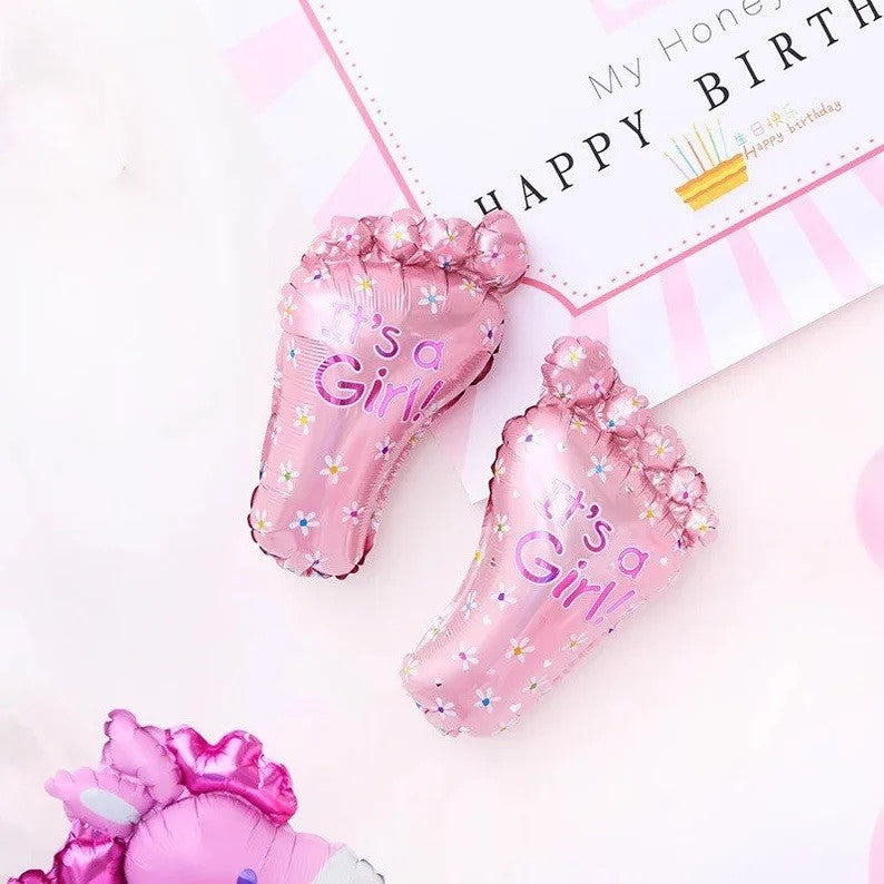 Set 3 Baloane din Folie Metalizata, Flippy, Figurine Picior 46x79 cm, Inima 45 cm, Stea 45cm, Model It's a Girl, Tema