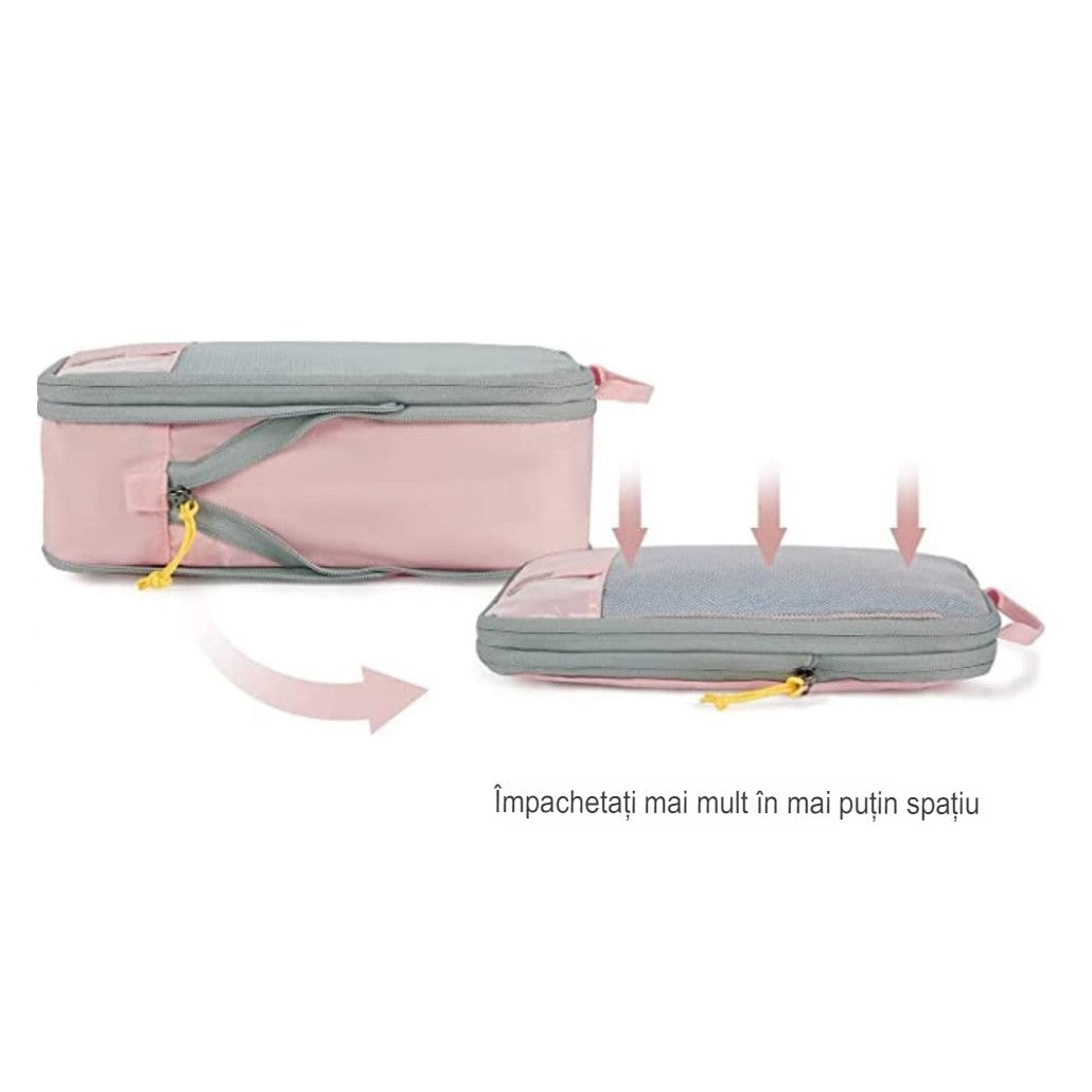 Set 3 Genti de Calatorie Flippy, Pentru Depozitare, Compresibile, 3 Dimensiuni, Mic, Mediu, Mare, Impermeabile, Fermoar