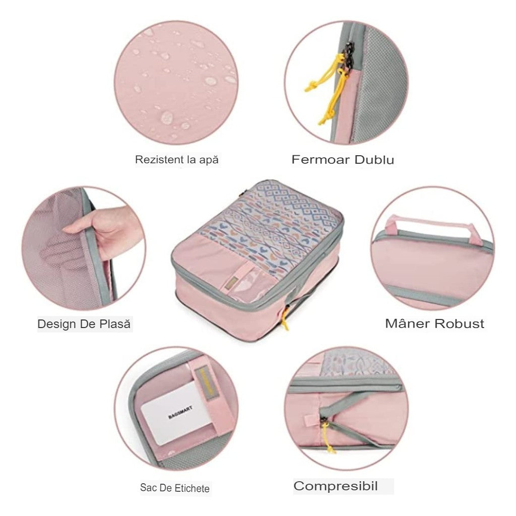Set 3 Genti de Calatorie Flippy, Pentru Depozitare, Compresibile, 3 Dimensiuni, Mic, Mediu, Mare, Impermeabile, Fermoar