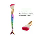 Set 3 Pensule pentru Machiaj Flippy, in Forma de Sirena, Electroplacate, Detalii Fine, Maner Ergonomic, Peri din Fibra