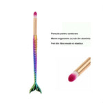 Set 3 Pensule pentru Machiaj Flippy, in Forma de Sirena, Electroplacate, Detalii Fine, Maner Ergonomic, Peri din Fibra
