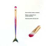 Set 3 Pensule pentru Machiaj Flippy, in Forma de Sirena, Electroplacate, Detalii Fine, Maner Ergonomic, Peri din Fibra