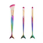 Set 3 Pensule pentru Machiaj Flippy, in Forma de Sirena, Electroplacate, Detalii Fine, Maner Ergonomic, Peri din Fibra
