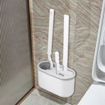 Set 3 Perii pentru Toaleta, Flippy, din Silicon, Perie Zimtata, Cap Flexibil, Suport Adeziv pentru Montarea pe Perete,