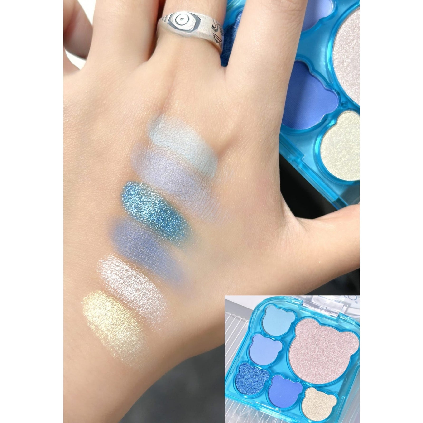 Set 3 Produse de Machiaj, KEVIN &amp; COCO, Ice Blue Bear, 6 culori, 15.5 x 13 x 3.4 cm