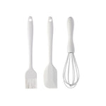 Set 3 Ustensile de Bucatarie, Flippy, din Silicon+Inox, Termorezistente, Antiaderente, 20 x 13 x 3 cm, Alb Ivory