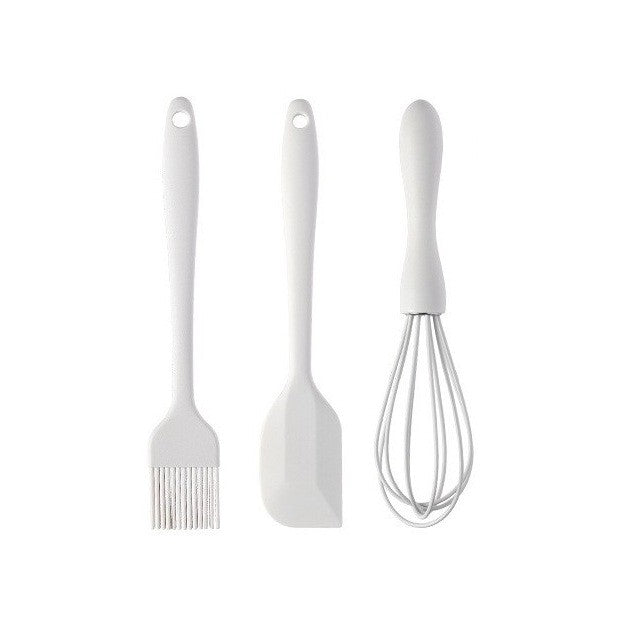 Set 3 Ustensile de Bucatarie, Flippy, din Silicon+Inox, Termorezistente, Antiaderente, 20 x 13 x 3 cm, Alb Ivory