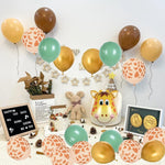 Set 30 Baloane Folie si Latex, Flippy, Tematica Prima Aniversare, Baloane Latex 30cm, 25cm, Figurina Girafa 32x34 cm,